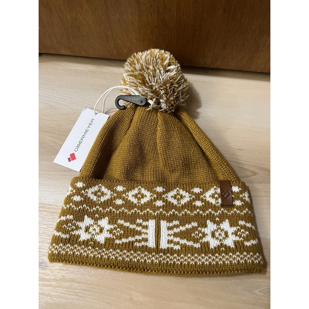 Obermeyer Nordic Pom Beanie Cortado Mustard Yellow White Fair Isle Unisex NWT